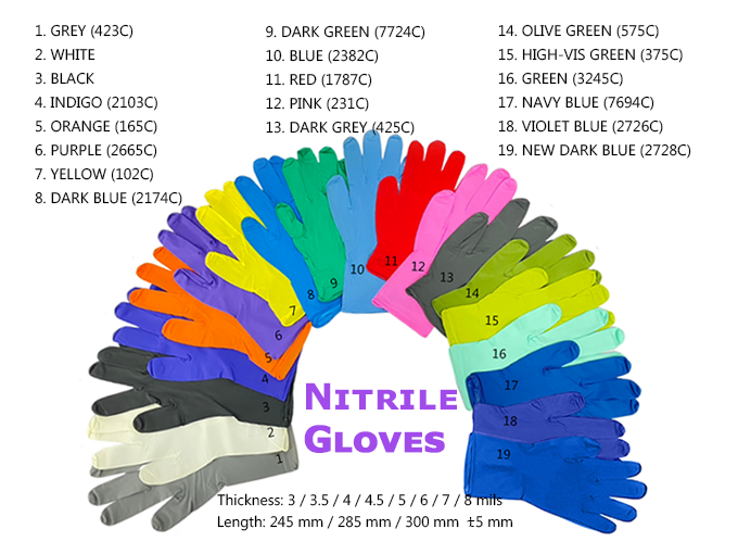 Nitrile Disposable Gloves - Available in 19 colors